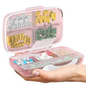 Pink Pill Organizer Airtight Pill Box Large Pill Dispenser Home Travel Supplement Holder Portable Vitamin Sorter Jumbo Size 8 Compartment Airtigh