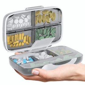 Travel Pill Organizer Airtight Medicine Case for Traveling Portable Pharmacy Box with Labels Vitamin Container 8 Compartment Supplement Medicatio