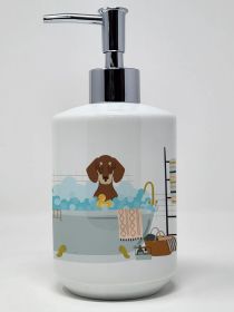 Chocolate and Cream Dachshund Ceramic Soap Dispenser Hand Soap Dispenser Pump Bottles for Bathroom Kitchen, Empty Refillable Liquid Soap Containe