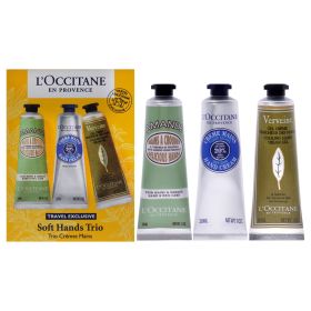 Soft Hands Trio by LOccitane for Women - 3 Pc 1oz Amande Delicious Hands, 1oz Shea Dry Skin Hand Cream, 1oz Verveine Cooling Hand Cream Gel