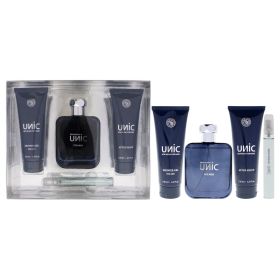 Unic by New Brand for Men - 4 Pc Gift Set 3.3oz EDT Spray, 0.5oz EDT Spray, 4.3oz Shower Gel, 4.3oz After Shave