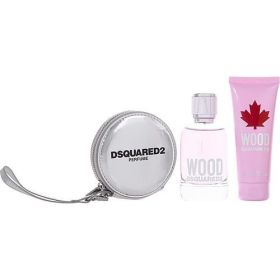 DSQUARED2 WOOD by Dsquared2 EDT SPRAY 3.4 OZ & BATH AND SHOWER GEL 3.4 OZ & SILVER PURSE