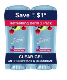 Secret Fresh Clear Gel Antiperspirant Deodorant for Women, Berry, 2.6 oz (2 Pack)