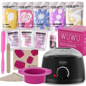 Waxing Kit WUWUVISTA 23 Items Hair Removal Wax Kit With Wax Warmer Waxing Beads For Face, Brazilian, Full Body, Bikini, Sensitiive Skin  Skin Sui (Option: Black-EUplug)