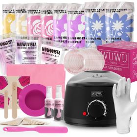 Waxing Kit WUWUVISTA 69 Items Hair Removal Wax Kit With Wax Warmer Waxing Beads For Face, Brazilian, Full Body, Bikini, Sensitiive Skin Skin Suit (Option: Black-EU Plug)