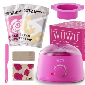 Waxing Kit 11 Items WUWUVISTA Hair Removal Wax Kit With Wax Melt Warmer Waxing Beads For Face,Brazilian,Full Body,Bikini,Sensitiive Skin Suitable (Option: Pink-EU Plug)