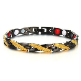 Dragon Pattern Magnet Negative Ion Germanium Element Health Bracelet (Color: DZU131 Black Gold)