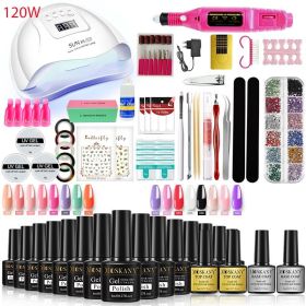 MOSKANY Professional Nail Set Nail Gel Kit With 120W/54W UV Nail Lamp And Nail Drill For All Drying Gel Nail Polish Manicure Set (Color: YH43-3)