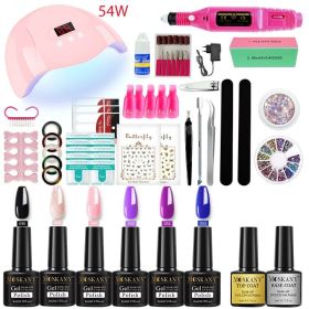 Nail Gel Kit Professional Nail Set With 120W/54W UV Nail Lamp And Nail Drill For All Drying Gel Nail Polish Manicure Set (Color: YH42-3)