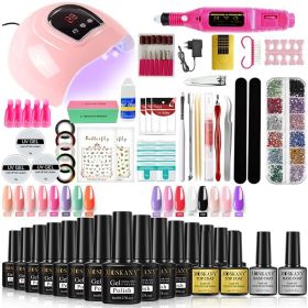 Nail Gel Kit Professional Nail Set With 120W/54W UV Nail Lamp And Nail Drill For All Drying Gel Nail Polish Manicure Set (Color: YH43-2)