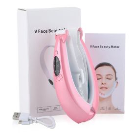 Facial V Lifting Vibration Massager LED Photon Therapy Facial Lifting Device Double Chin V Face Shaped Cheek Lift Belt Machine (Color: PINK)