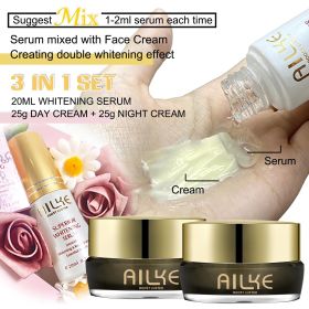 AILKE Whitening Face Cream, Reduce Dark Spots, Moisturizing, Inhibit Melanin, With Collagen, Glutathione, For Men and Women (Color: cream and serum)