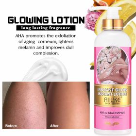 AILKE Private Label AHA Premium Rose Whitening Anti-Spots Cream Organic Body Serum Oil Lemon Soap Glowing Lotion Skin Care Set (Color: Body Lotion 500ML)