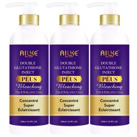 Private Label AILKE Skin Care Set Double-Glutathione Whitening Serum Dark Spot Face Cream Black Skin Soap Bleaching Body Lotion (Color: 3 Bottle Lotion)