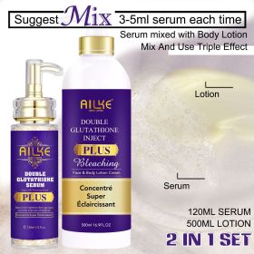 Private Label AILKE Skin Care Set Double-Glutathione Whitening Serum Dark Spot Face Cream Black Skin Soap Bleaching Body Lotion (Color: Lotion and Seum)