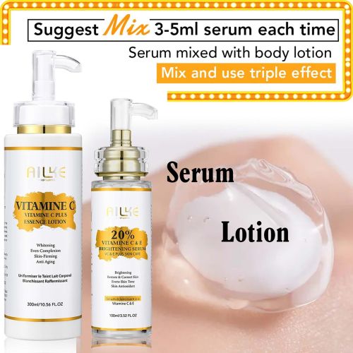 AILKE Vitamin C Skin Care Range, Lightening, Brightening Body Lotion, Even Skin Tone Cream, Regenerae Face & Body Serum AILKE Vitamin C Skin Care Range, Lightening, Brightening Body Lotion, Even Skin Tone Cream, Regenerae Face & Body Serum
