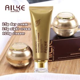 AILKE face skin care whitener collagen Cosmetics anti dark wrinkle moisturizer cream women whitening night facial Oil control (Color: PACK OF 3(CLEANSER))