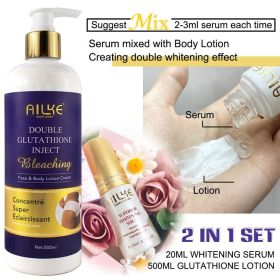 AILKE Super Bleaching And Dark Spot Remove Body Lotion Suitable For Face And Body Women Whitening Moisturizing Skin Care Cream (Color: 2 in 1 Glutathione)