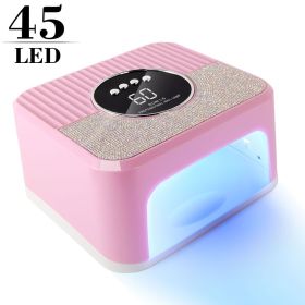 Nail Art UV Lamp 45 Beads White Pink With 4 Hour Button Display Auto Sensor LED Nail Lamp For Curing All Gel Nail Polish Professional Drying Lamp (Color: PINK)