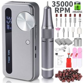 35000RPM Electric Nail Drill Machine Professional Nail Drills for Gel Nails Polish Rechargeable Portable Nail File Manicure Tool (Color: DMJTZ-M50-Gray-USB)